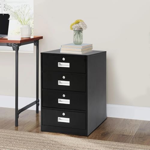 Cajonera con 4 cajones con cerradura, armario móvil con 4 cerraduras, armario de almacenamiento de metal sobre ruedas, armario de escritorio para casa y oficina, 44 x 39 x 65 cm (negro) - imagen 5