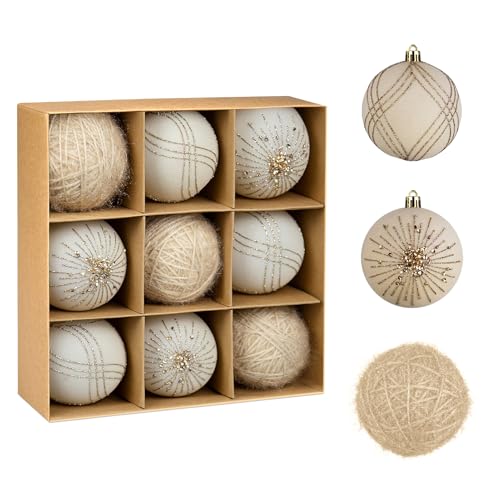 Hanari Boules de Noël en laine - En plastique brillant - Pour intérieur et extérieur - Décoration de Noël pour mariage, fête, anniversaire - 8 cm
