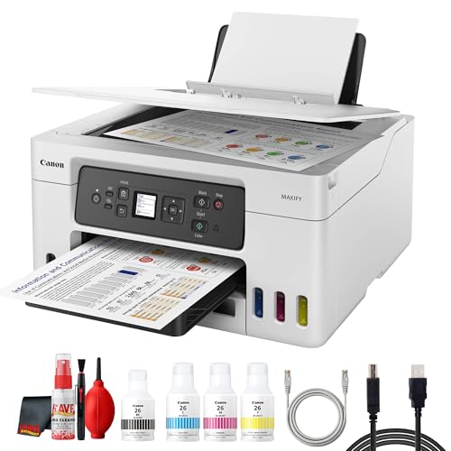 Image of Canon MAXIFY GX3020 MegaTank MFP Color Printer for Home Office, Small Business, Reports, Labels and Efficient Wireless Printing (5777C002) + Printer Cable + Cleaning Kit + More (9pc Bundle)