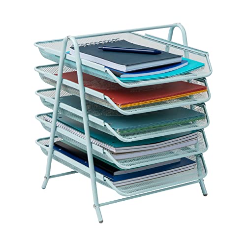 Mind Reader 5-Tier Paper Tray, Desktop Organizer, File Storage, Workspace, Office, Metal Mesh, 11.75 L x 14 W x 15 H, Blue