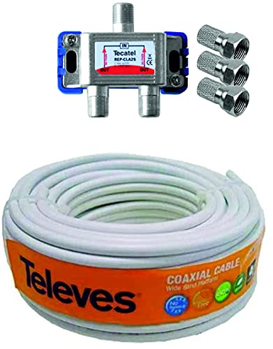 KIT TECNOVOZ 20M Cable antena TELEVES + Repartidor 2 salidas TV/SAT + 3 Conectores F Cover