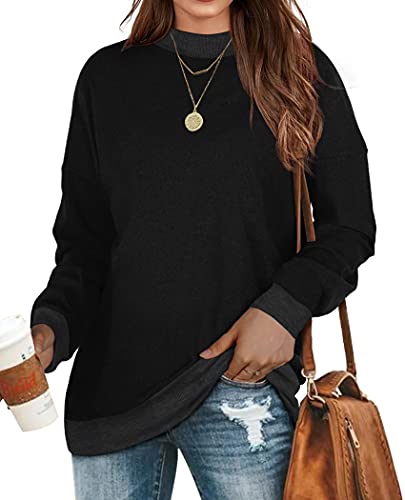 OFEEFAN Black Sweatshirts for Women Tunic Oversized Sweashirts Mock Neck Tops S
