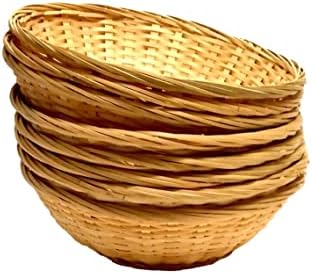 Set of 8 Vintage Round Natural Bamboo Wicker Bread Basket Handmade Woven Storage Trinket Fruit Hamper Trays 20cm New
