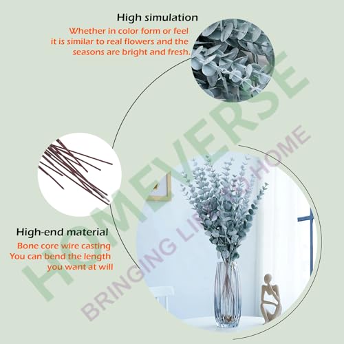 Image of HOMEVERSE 24pcs Artificial Faux Eucalyptus Stems with Fake Leaves, Artificial Greenery Eucalyptus Stems for Wedding Bouquet Centerpiece for Table Decoration (Vase Not Include - Green-24pcs)
