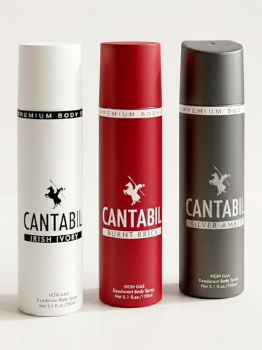 Image of Cantabil Irish Ivory, Burnt Brick, Silver Amber Unisex No Gas Deodorant Body Spray | Combo Of 3 X 150ml With Lemon, Citrus, Mint | Perfume Deo For Men & Women | Rakhi Gift for Brother