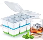 JRISBO Large Ice Cube Moulds, 4.5cm Square Ice Cube Trays with Lids, Set of 2 Big Silicone Ice Cube Tray Food Grade & BPA Free & Easy-Release for Freezer Cocktail Whiskey Drinks