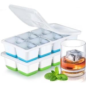 Large Ice Cube Moulds, 4.5cm Square Ice Cube Trays with Lids, Set of 2 Big Silicone Ice Cube Tray Food Grade & BPA Free & Easy-Release for Freezer Cocktail Whiskey Drinks