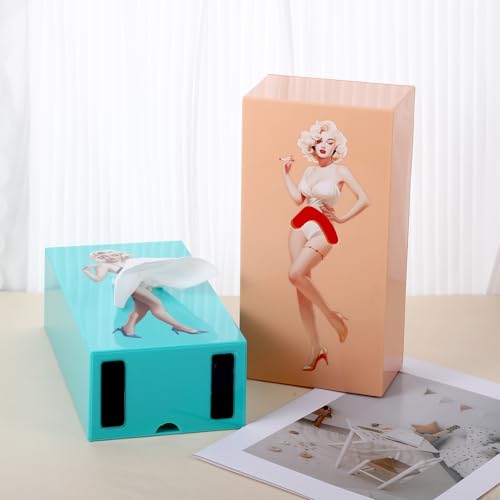 Retro Mädchen Taschentuchbox mit Fliegendem Rock, Kosmetiktücher Box, Tissue Box, KleenexBox, Dekorativer Taschentuchhalter Geeignet für Wohnzimmer, Schlafzimmer, Büro (Beige)