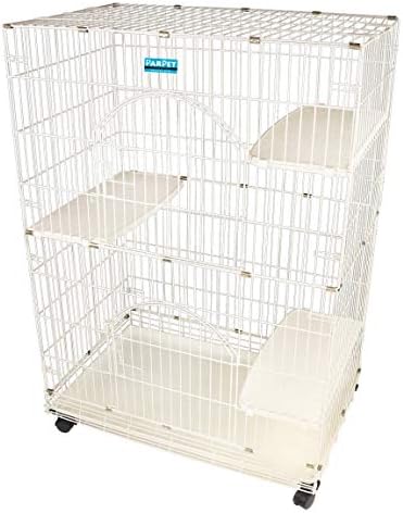 PARPET C-28 Foldable Cat Wire Cages/Pet Playpen,2 Door, Includes 3 Perches, Tray& 4 Locking Casters (Ivory)