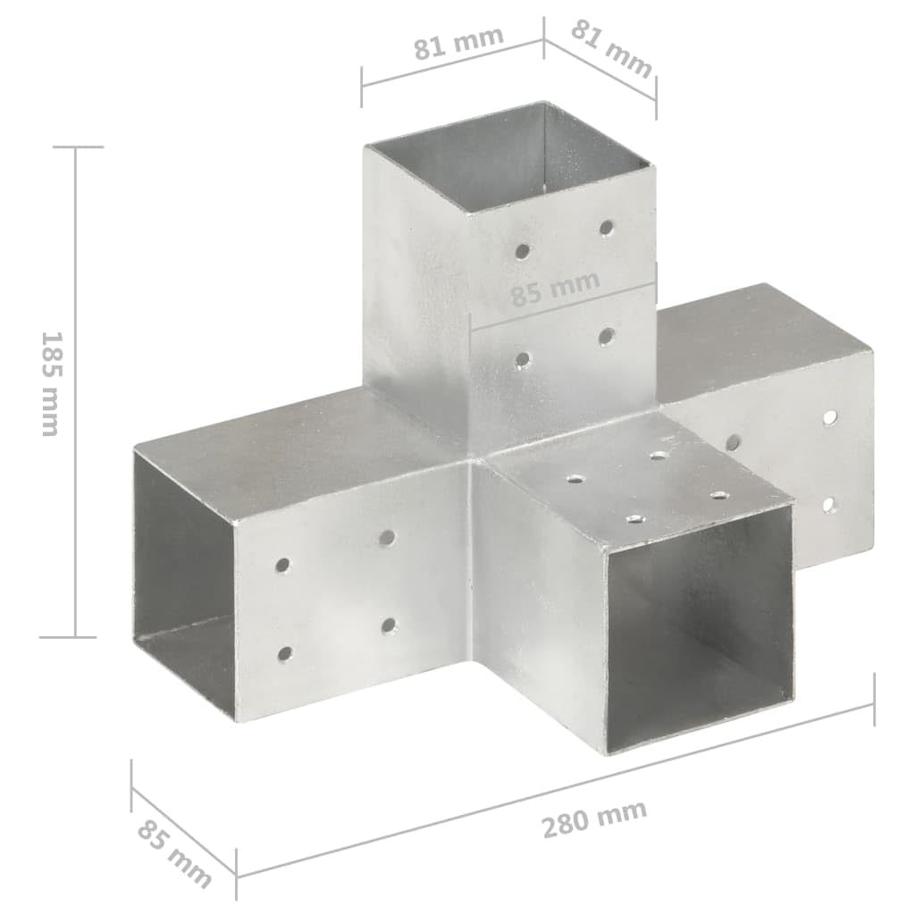 Conector de postes 4 piezas en forma de X para vigas de 81 mm, conectores de vigas galvanizadas, preperforados y esquinas de postes de 81 x 81 mm para horticultura