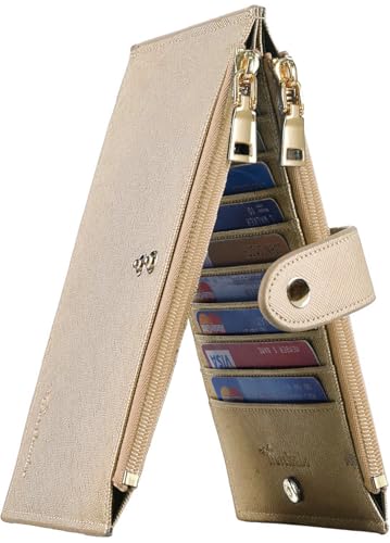 Carteira feminina RFID Travelambo Tamanho grande, dobrável, para vários cartões, com zíper, porta-cartões de crédito, One Size, Minimalista