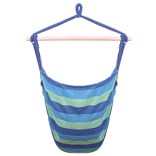 Kcelarec Hammock Chair Hanging Rope Swing With Two Seat Cushions, Hammock Chair For Any Indoor Or Outdoor Spaces,Max 250 Lbs (Blue Stripe) #TOP5