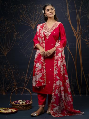 Image of VredeVogel Kurta Set with Dupatta | Embroidered Viscose Rayon Kurta Pant Set for Women | Women's Ethnic Casual Kurti Set