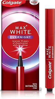 Colgate Max White Overnight Teeth Whitening Pen 2.5ml, Enamel Safe Whitening Pen for Discolouration, Whiter Teeth While You Sleep (1x2.5ml)