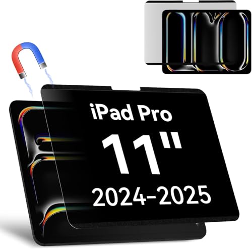 Magnetic Privacy Screen Protector Compatible with iPad Pro 11 Inch M4/M5 [2024/2025 5th/6th Gen] Removable Anti Blue Light Glare Spy Filter High Sensitive Bubble-Free Black Security Private Shield