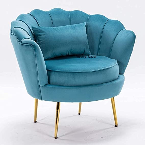 Image of Living Room Vintage Velvet Fabric Tub Armchairs with Metal Leg Armrests Lounge Comfortable Royal & Luxury (Light Blue, 1 Seater (Set of 2))