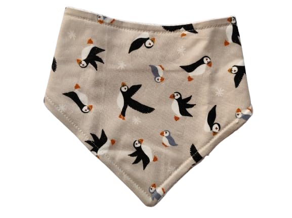 Puffin baby bib, puffin dribble bib, puffin baby gift (Dark Cream)