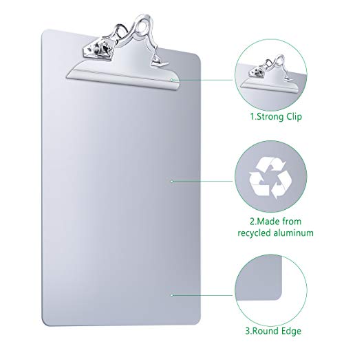 Metal Clipboard Recycled Aluminum Document Holder Hangable High Capacity Clip Hold Up 120 Letter Size File Paper Sheet, Steel Stainless Premium for Office Business School Jobsite Laboratory Medical