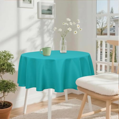 XWZO Round Tablecloth 40 Inch Polyester Table Cloth, Small Round Table Cover Waterproof Wipe Clean Spillproof for Kitchen Dining Wedding Outdoor Picnic Buffet Party, Turquoise