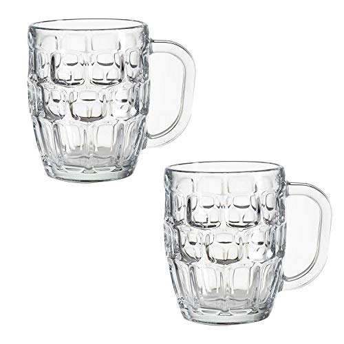 Classic Beer Half Pint Mugs Glass Pot Pub Bar Style Tankard Handle Stein Dimple (2)