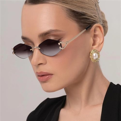 Rimless Rhombus Sunglasses Women Small Frame Sun Glasses Men Vintage Polygonal Shades Eyewear 5