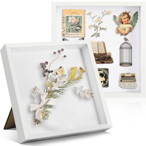 FoiiLiio 2 Pezzo Cornice profonda in legno,3D Cornici per Foto 30x30cm,Cornice Portafoto 3D,3D Profonda per Oggetti,ideale come cornice foto per Souvenir ricordi,bouquet,Fiore Medaglia Regali,Bianco