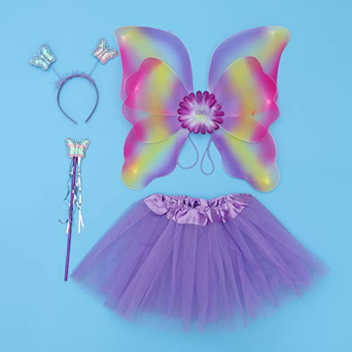 Amosfun – Fantasia infantil de princesa de fada com glitter e camada dupla de borboleta com asa de b