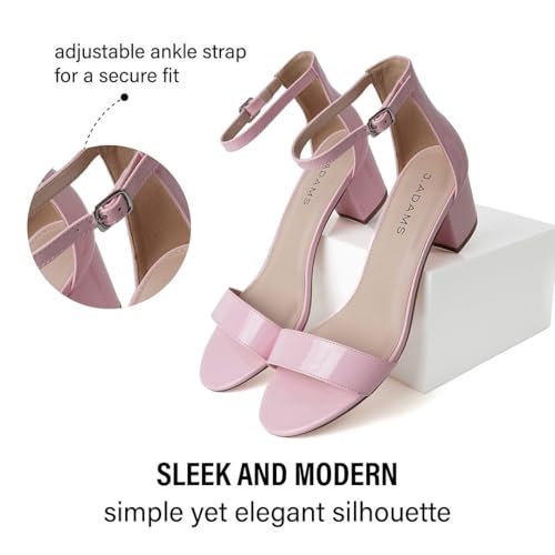 Image of J. Adams Daisy Heeled Sandals - Ankle Strap Low Block, Open Toe Dress Pumps, Chunky Heels - Dressy Shoes for Women - Bridal, Wedding, Summer Sandals