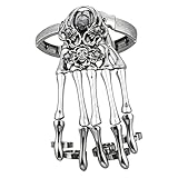 LUX ACCESSORIES International Inspirations Silver-tone Hem Gothic Skull Tools Full Hand Skeleton Bracelet Rings