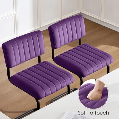 Image of ONEVOG 24.6'' Counter Height Bar Stools Set of 4, Mid-Century Modern Counter Height Cantilever Bar Chairs for Kitchen Island, Upholstered Velvet Fabric Barstools with Back and Matte Metal Legs, Purple