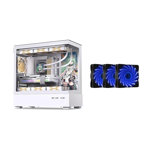 Computer Case 270° Tempered Glass Mid-Tower Case - Compatible With M-ATX/ITX Motherboard - 9 Fan Positions - Supports Water Cooling - Support Back Insertion Of Motherboard(White,9 fans)