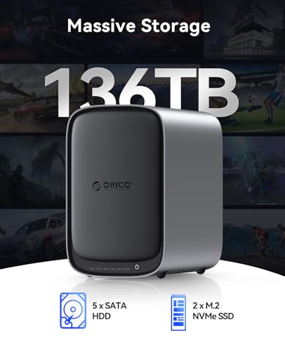 Image of ORICO HS500 NAS Storage, AI Album and Virtual Machine, Flexible RAID Setup, 5* HDD Slot, 2 * M.2 NVMe SSD Slot, 2 * 2.5 GbE, 4K HDMl, Network Attached Storage (Diskless)