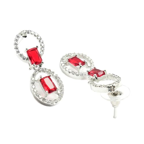 Image of ZENEME Rhodium-Plated American Diamond Studded Disc-Shaped Necklace With Earrings Jewellery Set For Girls and Women