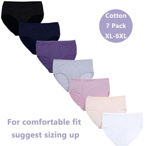 Image of Women's Plus Size Cotton Underwear Panties Mid Waisted Briefs 7-Pack XL-6XL Point Print Ladies Panties