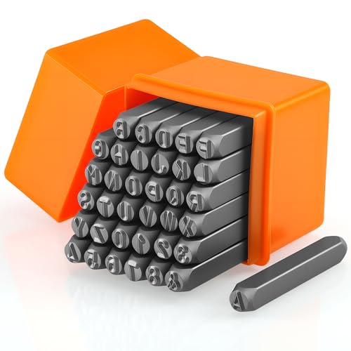 Starvortex 36 Pièces Chiffre et Lettre à Frapper, 4mm Jeu de Frappe Durable, Métaux Lettre a Frapper (A-Z, 0-9, &), Poincon Metal pour Estampage du Métal,...