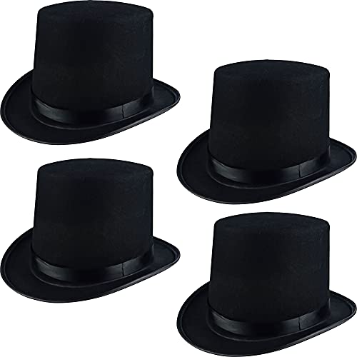 SGBETTER 4 Pack Black Top Hat Felt Tuxedo Costume Coachman Magician Hat for Halloween Party Dress Up Circus Accessories