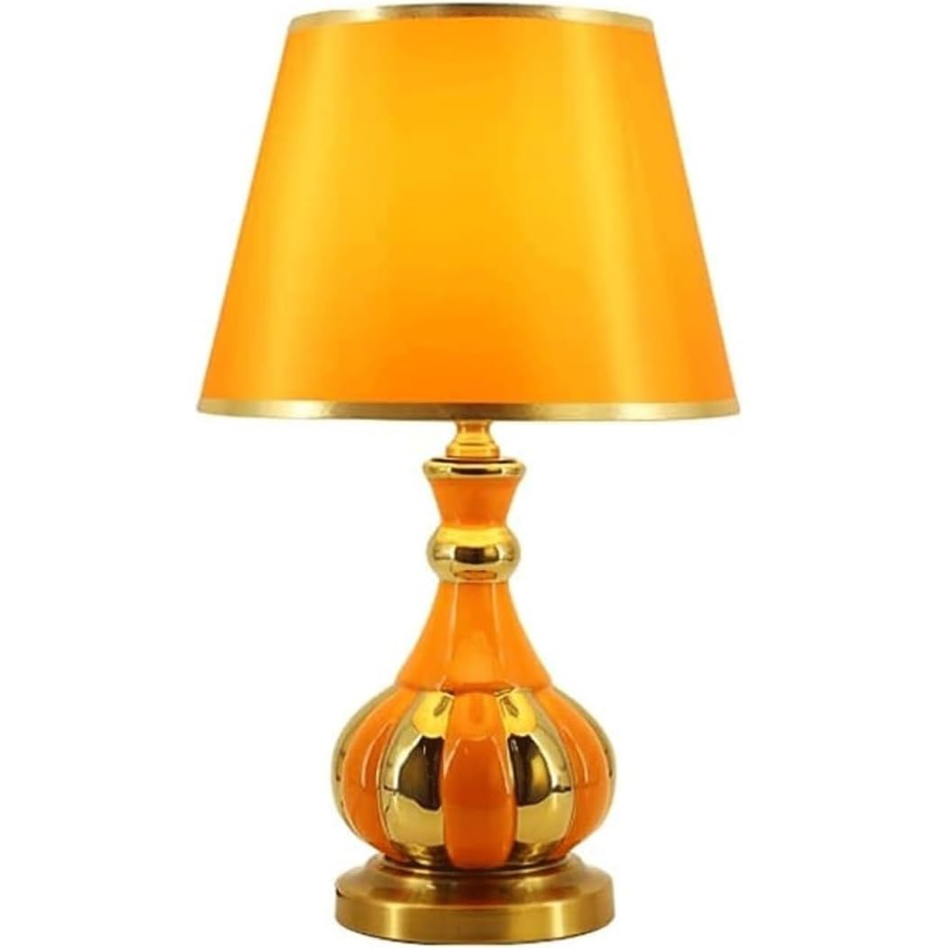 AZHKJKZH Table Lamp Ceramic Table Lamp Fabric Lampshade Desk E27 Light Nightstand Eye Protection For Home(Orange,Dimmer Switch)