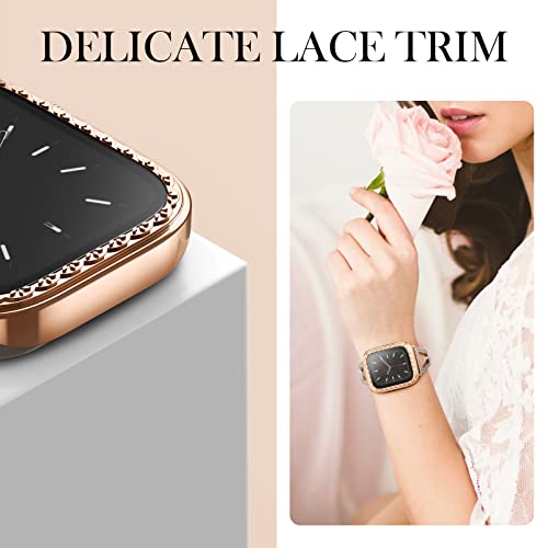 Recoppa Compatible for Apple Watch Series 7 Screen Protector 45mm with Slim Tempered Glass,Hard PC Elegant Cases Protective Cover for iWatch 7 45mm Rosegold*Rosegold 2Pack - Image 3