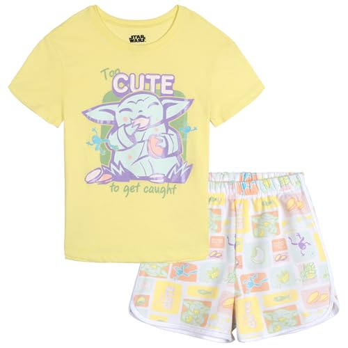 Image of STAR WARS The Mandalorian Grogu Girls T-Shirt and French Terry Shorts Outfit Set Toddler to Big Kid Sizes (4-14-16)