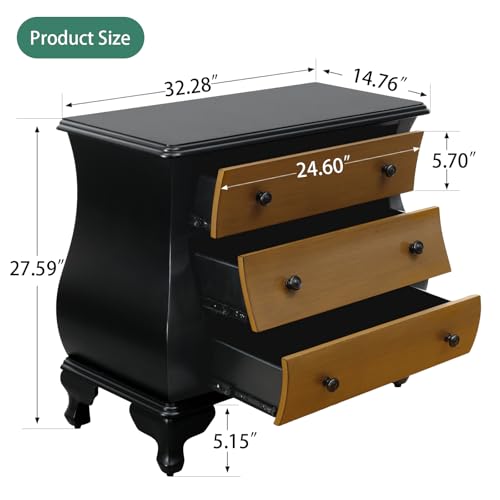 image for HOMEFLEX Retro Nightstand for Bedroom, Mid-Century 3-Drawer Accent Tab