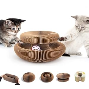 Kitty Curlz Cat Scratching Board, Magic Organ Cat Toy, Made of Recyclable Corrugated Cardboard, Scratch-Resistant and Abrasion-Resistant, Foldable, Wood Grain Model