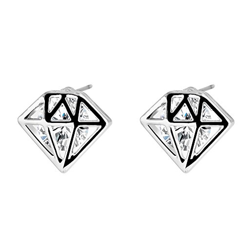 Preisvergleich Produktbild Gold Ohrringe Unisex Edelstahl Zirkonia Rautenförmige Ohrstecker für Frauen (Weiß)