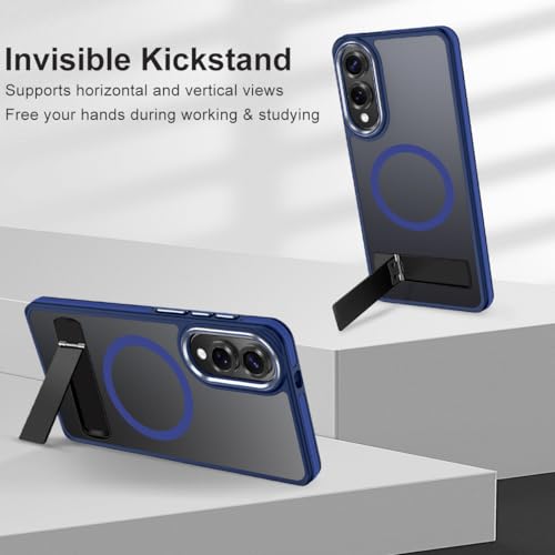 Image of MALEWOLF for Samsung Galaxy S25 Edge Case, Non-Slip Phone Case with Invisible Kickstand [Fits for Magsafe], Ultra Slim Translucent Cover for Galaxy S25 Edge, Mil-Grade Drop Protection (Darkblue)