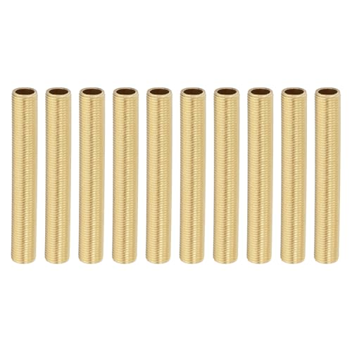 PATIKIL M10 Fine Thread Brass Lamp Pipe Nipple, 10 Pcs 70mm/ 2.8" Length Hollow Tube Adapter Coupler Connector Pipe Fitting Hardware DIY Repair Part for Lamp Lights