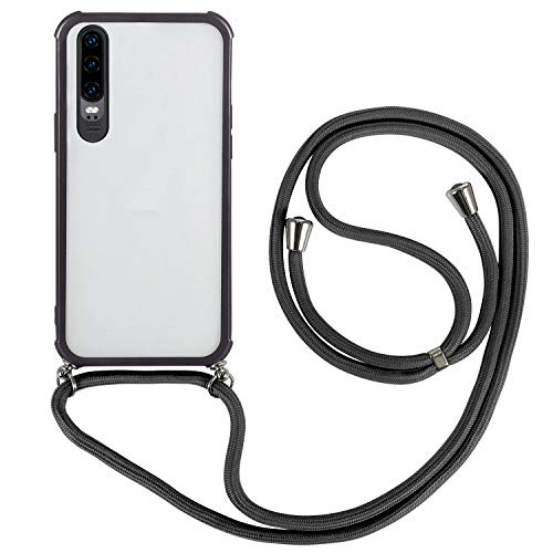 BESTCASESKIN Funda Cuerda Compatible con Huawei P30 -Carcasa Transparente con Correa Colgante Collar de Cuello Cadena Cordó, Negro