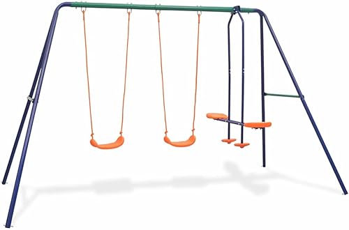 Tidyard Juego de columpio con 4 asientos, patio exterior para niños, color naranja