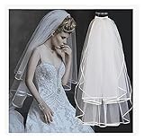 Short Wedding Veils Two Layers Satin Edge Birdcage Veil Bridal Veils Tulle Headband (Color : Ivory)