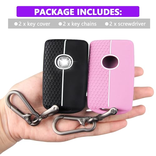 Image of QBUC 2PCS for Mazda Silicone Rubber Key Fob Cover with Keychain (4 Buttons)