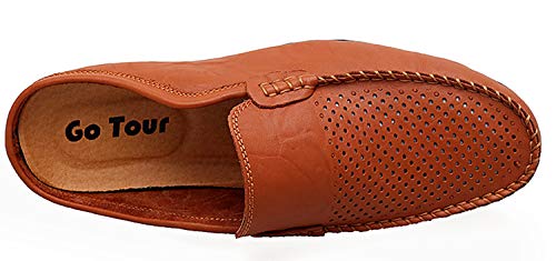Image of Go Tour Mens Mules Clog Slippers Breathable Punching Leather Slip on Shoes Casual Loafers