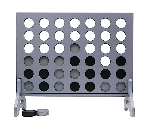 Image of Giant 4 in a Row Game for Family & Adults - Tailgating Pros Jumbo Grey Wooden Four in a Row Indoor & Outdoor Yard Game for Family Party Fun, Portable Activities for Patio, Backyard, and Camping
